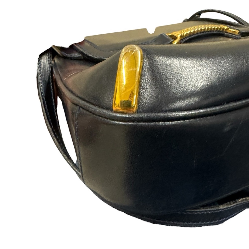 Old Gucci Vintage Black Polished Leather Horsebit Accent Shoulder Bag Auth - Picture 8 of 16